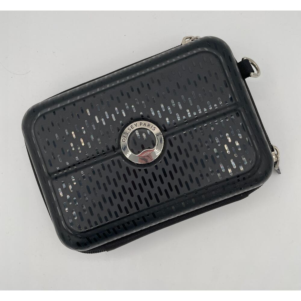 Delsey Paris Hard Shell Travel Case Black Compact Cosmetic Tech Organizer Bag